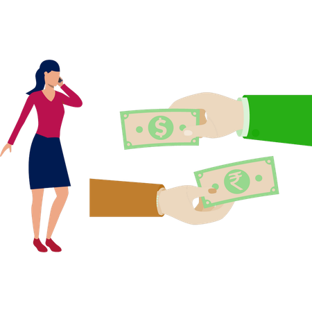 Young lady thinking about exchange money  Illustration