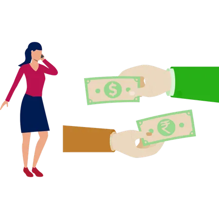 Young lady thinking about exchange money  Illustration