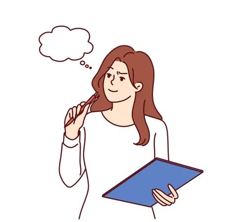 Young lady thinking about report data  Illustration