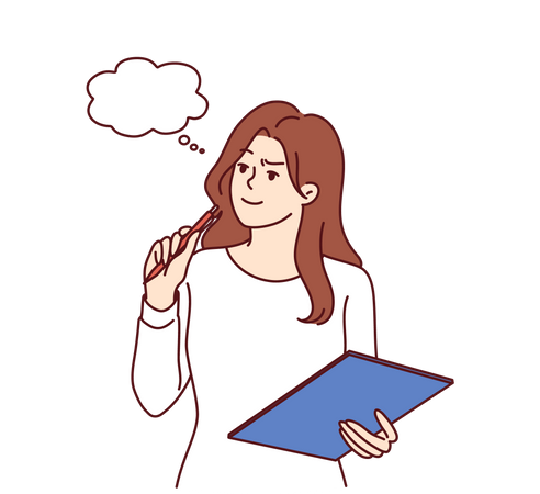 Young lady thinking about report data  Illustration