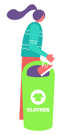 Young lady throwing shoes in clothes garbage  Illustration