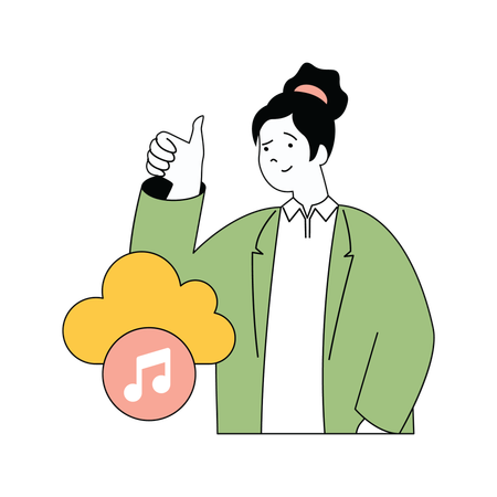 Young lady thumbs up for cloud music  Illustration