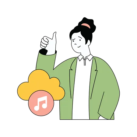 Young lady thumbs up for cloud music  Illustration