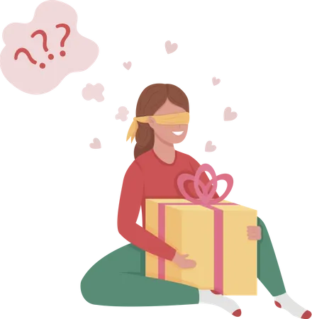 Young Lady Trying To Guess Gift Box Content Semi Flat Color Vector Character Full Body Person On White Birthday Surprise Isolated Modern Cartoon Style Illustration For Graphic Design And Animation Illustration