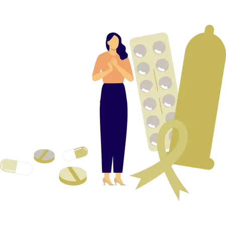 Young lady used aid medicine  Illustration