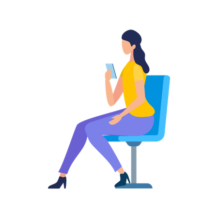 Young lady using mobile while seating on chair Illustration