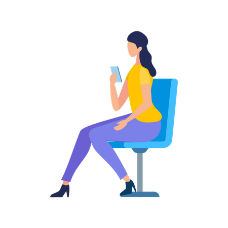 Young lady using mobile while seating on chair  Illustration