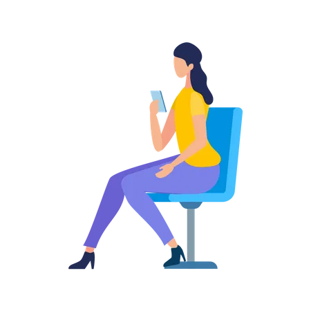 Young lady using mobile while seating on chair  Illustration