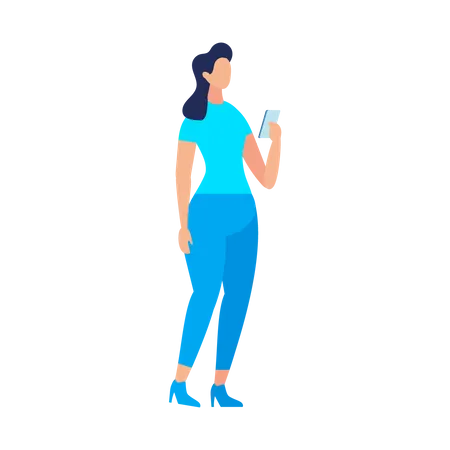 Young lady using smartphone while standing Illustration
