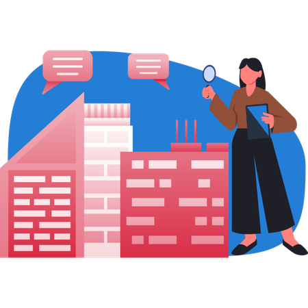Young lady using wireless technology to control factory  Illustration