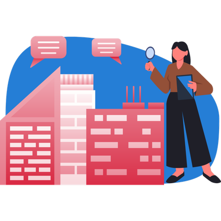 Young lady using wireless technology to control factory  Illustration
