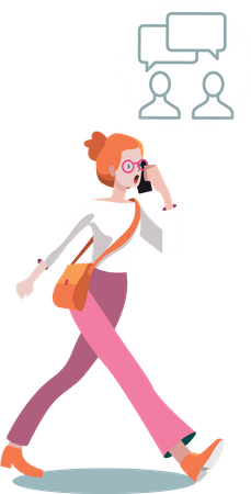 Young lady walking fast and doing gossip on phone Illustration