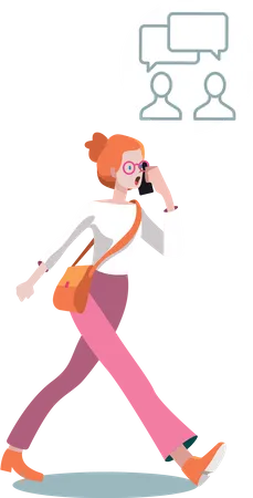 Young lady walking fast and doing gossip on phone Illustration