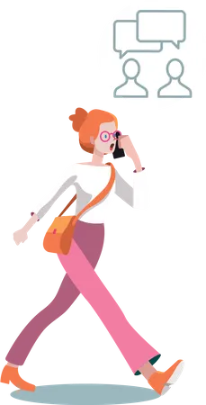 Young lady walking fast and doing gossip on phone  Illustration