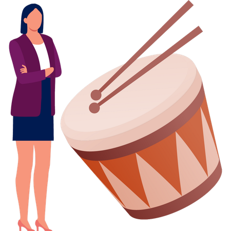 Young lady watching drum sound  Illustration