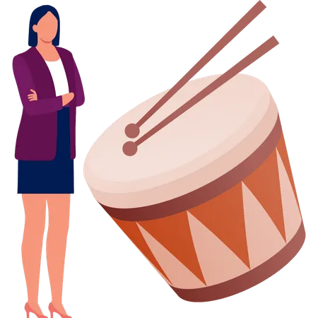 Young lady watching drum sound  Illustration