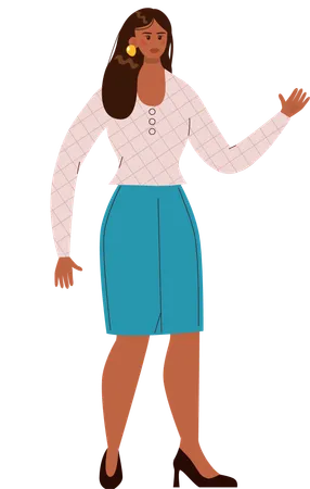 Young lady waving hand  Illustration