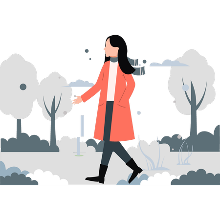Young lady wearing scarf walking in winter season  Illustration