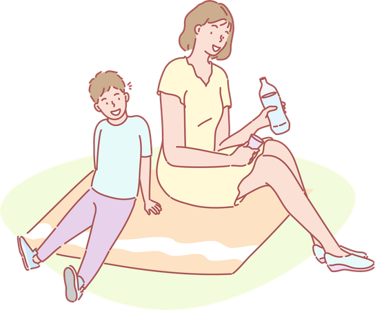 Young lady with son  Illustration