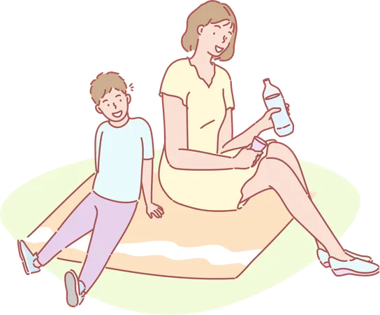 Young lady with son  Illustration