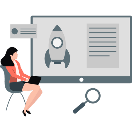 Young lady working about startup rocket  Illustration