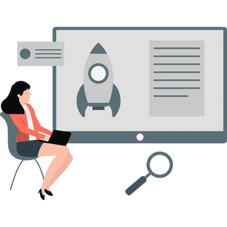 Young lady working about startup rocket  Illustration