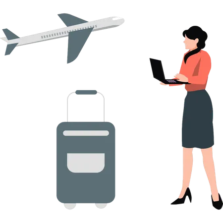 Young lady working business trip  Illustration