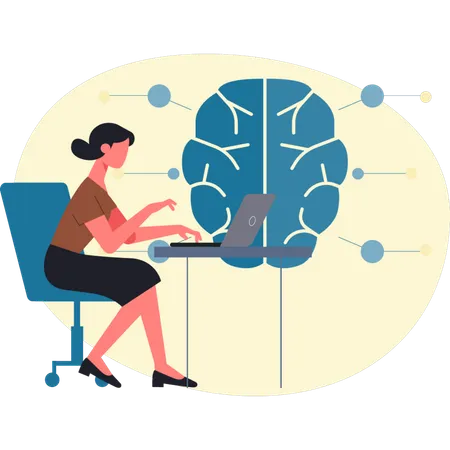 Young lady working on AI mind  Illustration