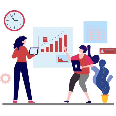 Young lady working on analysis chart  Illustration