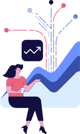 Young lady working on business growth chart  Illustration