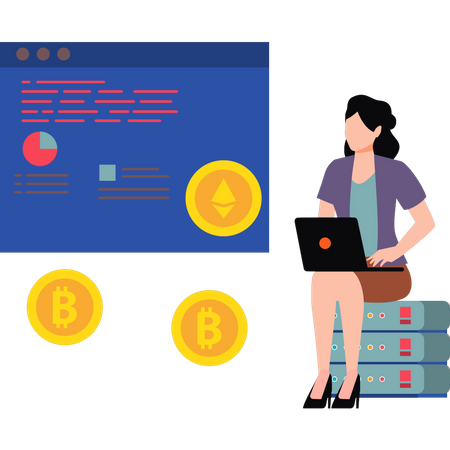 Young lady working on cryptocurrency programming Illustration