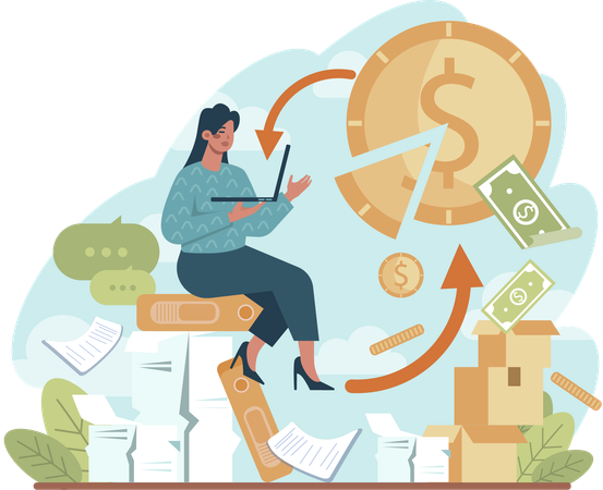 Young lady working on money exchange  Illustration