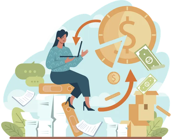 Young lady working on money exchange  Illustration