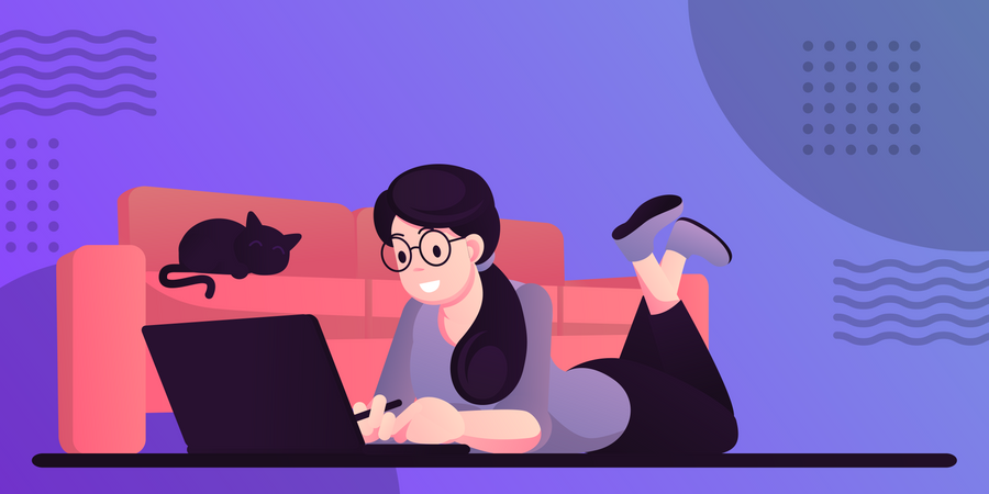 Young lady working remotely  Illustration