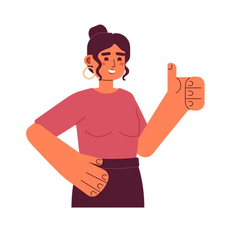 Young Latina Woman With Thumb Up Semi Flat Colorful Vector Character Excited Hispanic Girl Giving Approval Editable Half Body Person On White Simple Cartoon Spot Illustration For Web Graphic Design Illustration