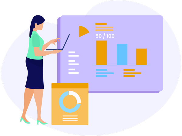 Joven laico observando datos de marketing  Illustration