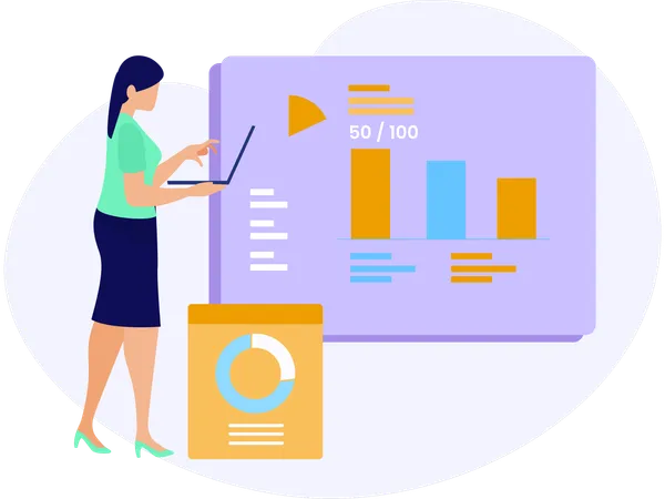 Young lay watching Marketing Data  Illustration