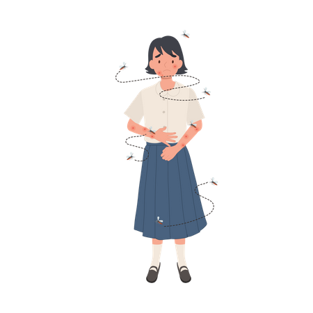 Young little thai student with Mosquito Bites Scratching Itchy Skin  Illustration