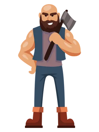 Young Lumberjack carry axe  Illustration