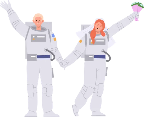 Young male and female cosmonaut  Illustration