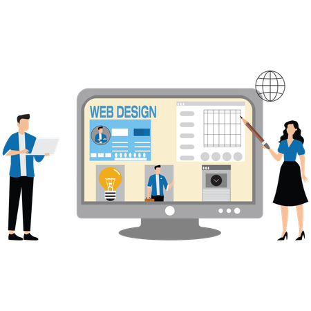 Young male and female working on web design  Illustration