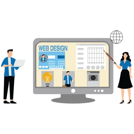 Young male and female working on web design  Illustration