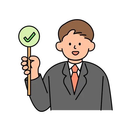 Young male Employee Holding Correct Sign  Illustration