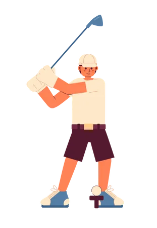 Young Male Golfer Playing Golf Semi Flat Colorful Vector Character Golf Country Club Golfer In Action Editable Full Body Person On White Simple Cartoon Spot Illustration For Web Graphic Design Illustration