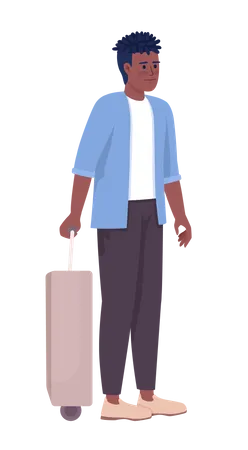 Young Male Passenger With Suitcase Semi Flat Color Vector Character Modern Guy Editable Figure Full Body Person On White Simple Cartoon Style Illustration For Web Graphic Design And Animation Illustration