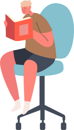 Young Male Sitting on Chair and Reading Book  Illustration