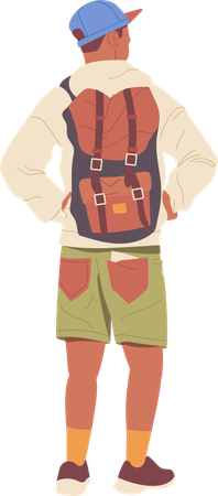 Young Male traveler with backpacker standing back looking forward  Illustration