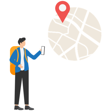 Young male using navigational app Illustration