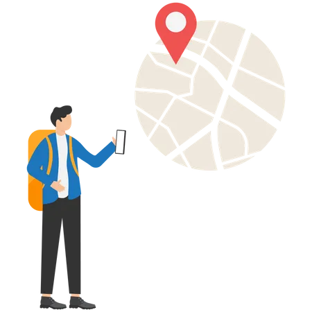 Young male using navigational app Illustration