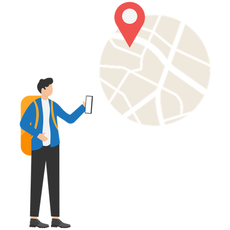 Young male using navigational app  Illustration